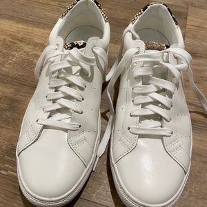 J. Crew white sneakers with snakeskin detail